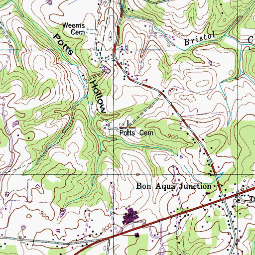 Topographic Map of Potts Cemetery, TN