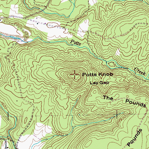 Topographic Map of Potts Knob, TN