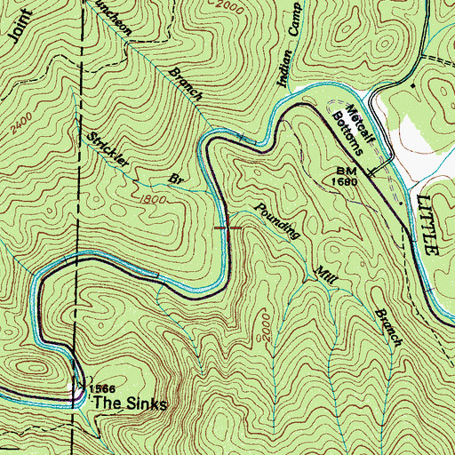 Topographic Map of Pounding Mill Branch, TN