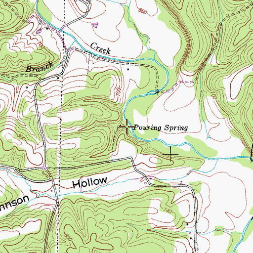 Topographic Map of Pouring Spring, TN