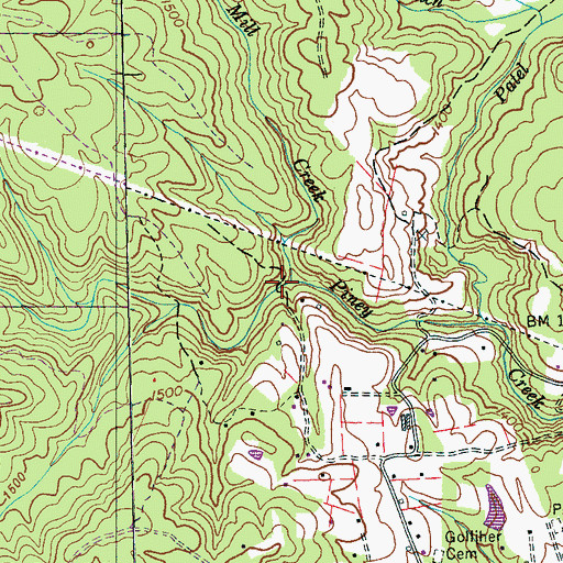 Topographic Map of Powder Mill Creek, TN