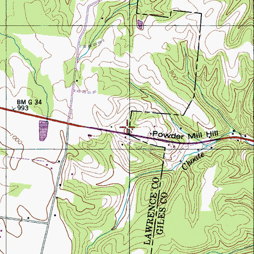 Topographic Map of Powder Mill Hill, TN