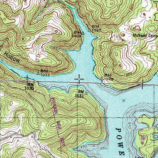 Topographic Map of Powder Mill Hollow, TN