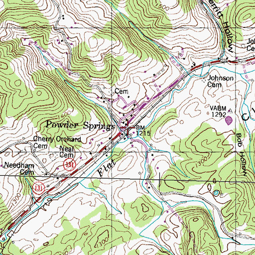 Topographic Map of Powder Springs, TN