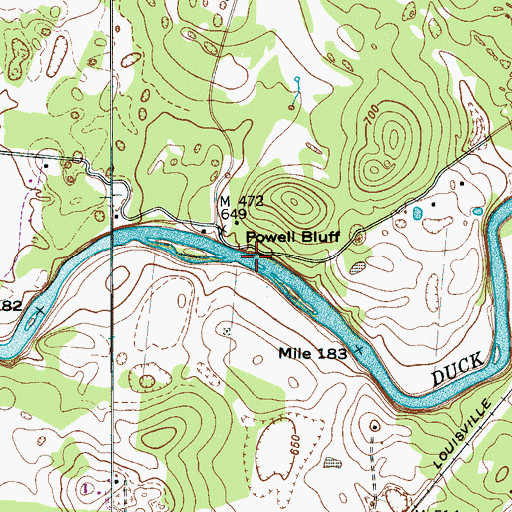 Topographic Map of Powell Bluff, TN