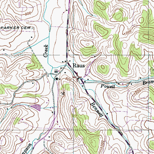 Topographic Map of Powell Branch, TN
