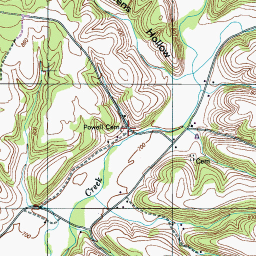 Topographic Map of Powell Cemetery, TN