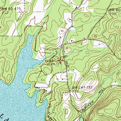 Topographic Map of Powell Cemetery, TN