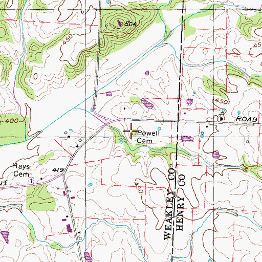 Topographic Map of Powell Cemetery, TN