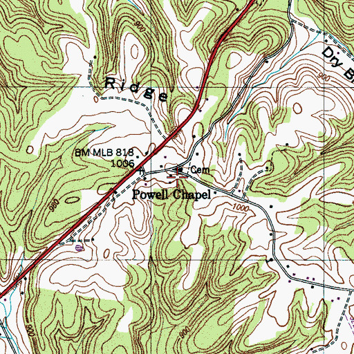 Topographic Map of Powell Chapel, TN