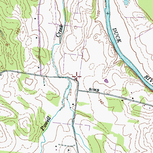 Topographic Map of Powell Creek School, TN