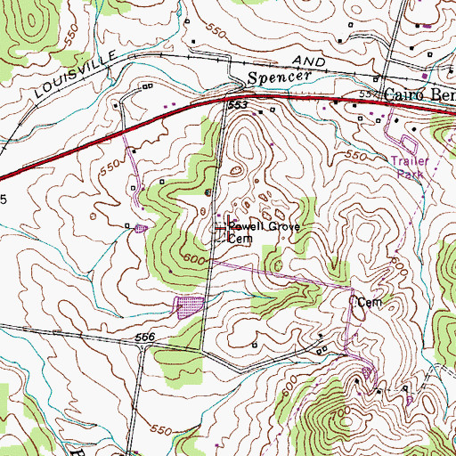 Topographic Map of Powell Grove Cemetery, TN
