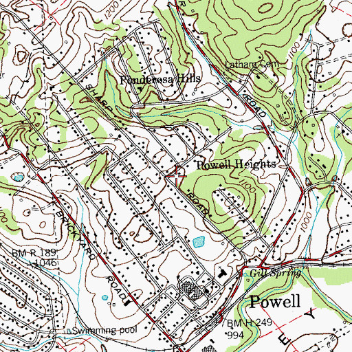 Topographic Map of Powell Heights, TN