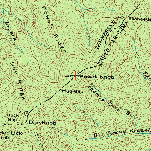 Topographic Map of Powell Knob, NC