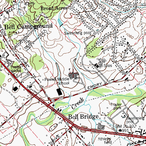Topographic Map of Powell Middle School, TN