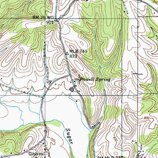Topographic Map of Powell Spring, TN
