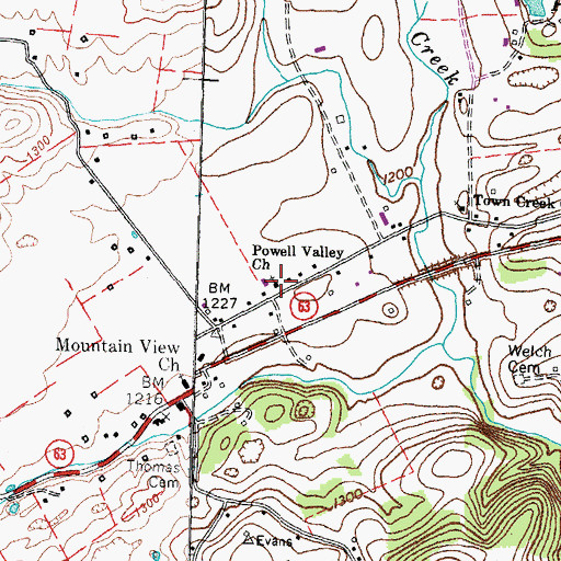 Topographic Map of Powell Valley Church, TN