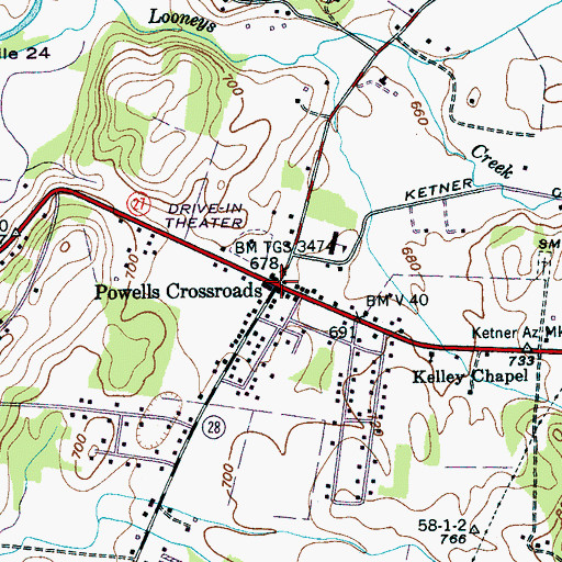 Topographic Map of Powells Crossroads, TN