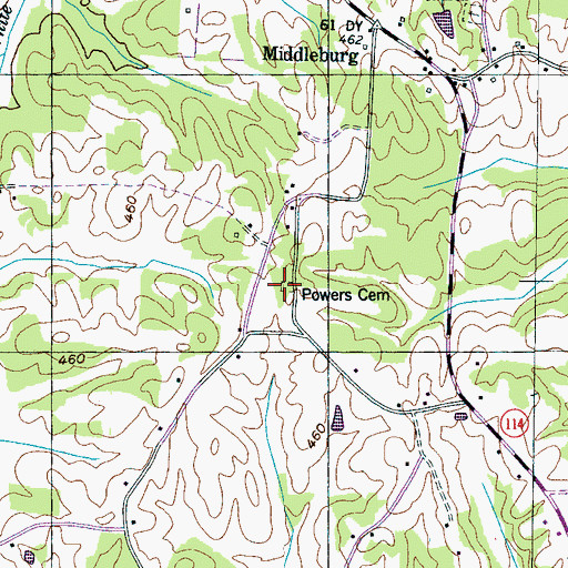 Topographic Map of Powers Cemetery, TN