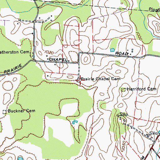 Topographic Map of Prairie Chapel Cemetery, TN