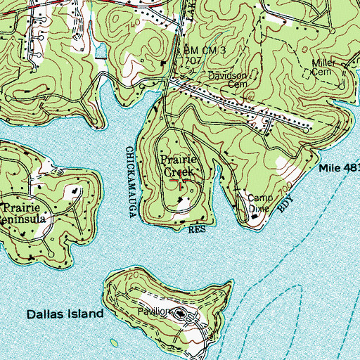 Topographic Map of Prairie Creek, TN