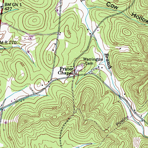 Topographic Map of Prater Chapel, TN