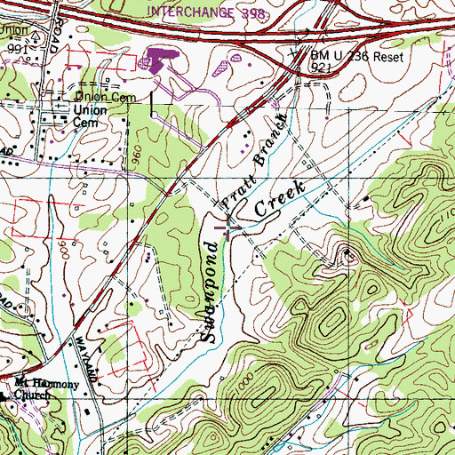 Topographic Map of Pratt Branch, TN