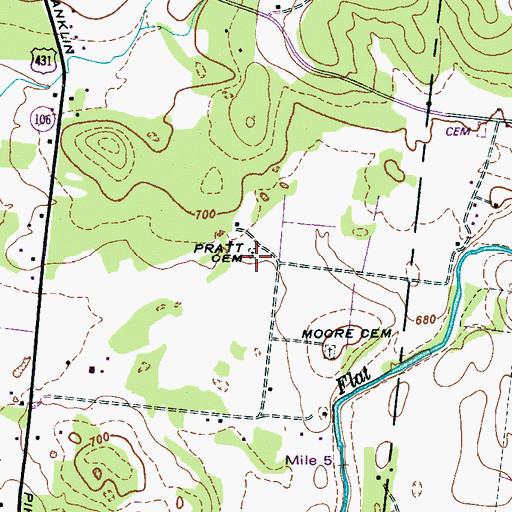 Topographic Map of Pratt Cemetery, TN