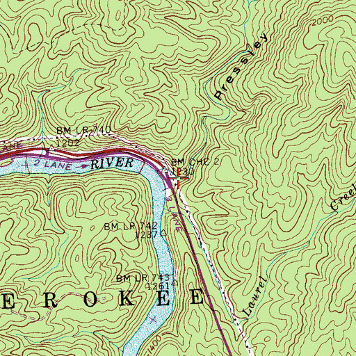Topographic Map of Pressley Cove, TN