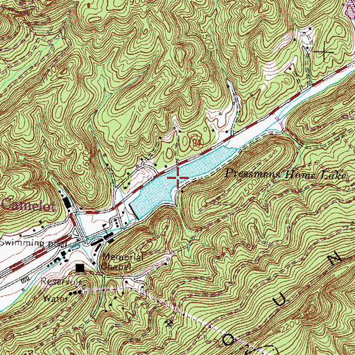 Topographic Map of Pressmens Home Lake, TN