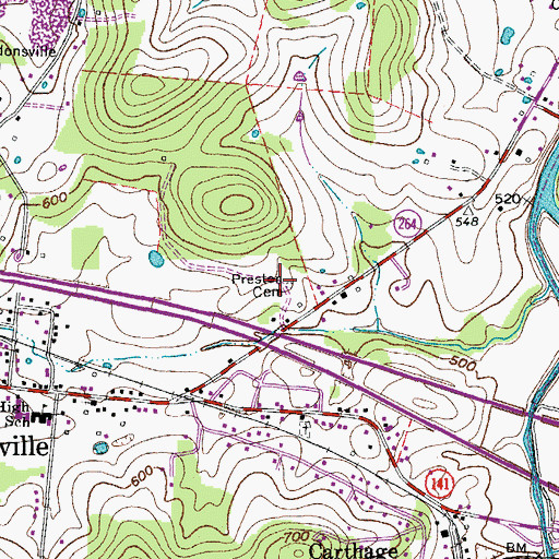 Topographic Map of Preston Cemetery, TN