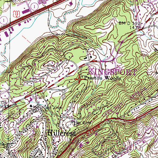 Topographic Map of Preston Woods, TN