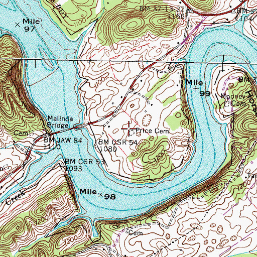 Topographic Map of Price Cemetery, TN