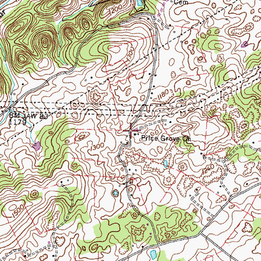 Topographic Map of Price Grove Church, TN