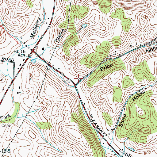 Topographic Map of Price Hollow, TN