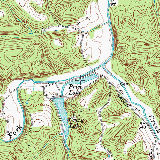 Topographic Map of Price Lake, TN