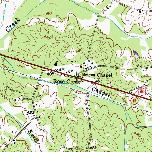 Topographic Map of Prices Chapel, TN