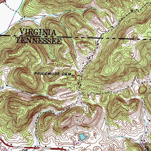 Topographic Map of Pridemore Cemetery, TN