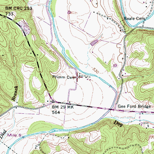 Topographic Map of Primm Cemetery, TN