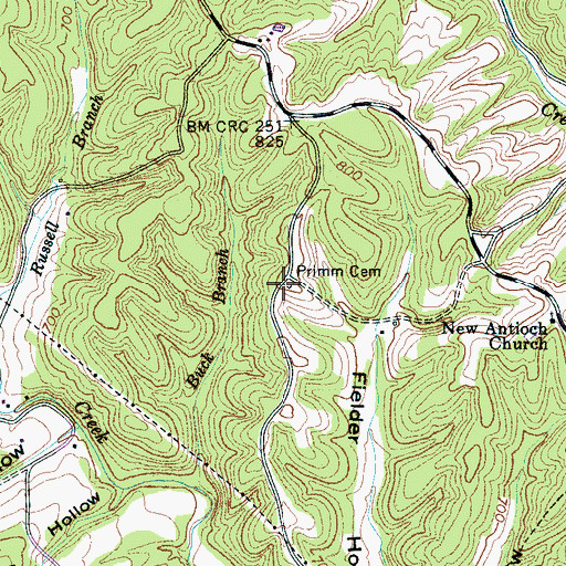 Topographic Map of Primm Cemetery, TN