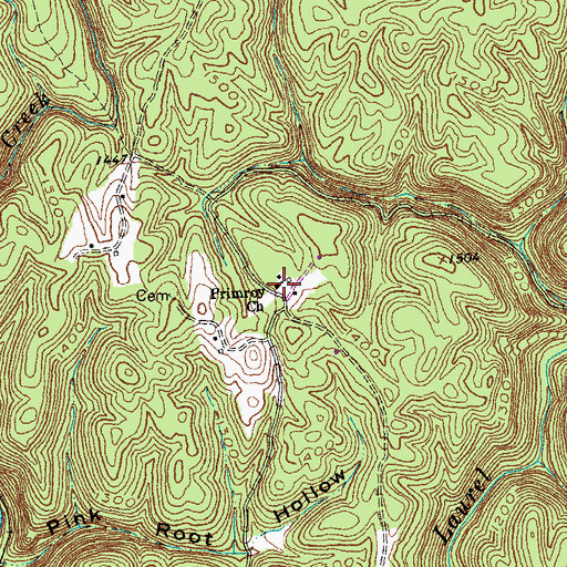Topographic Map of Primroy Church, TN