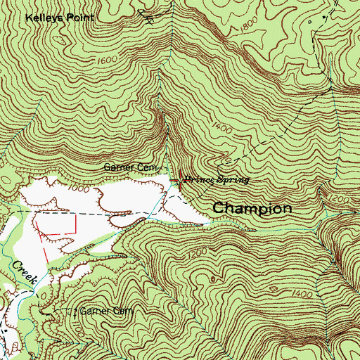Topographic Map of Prince Spring, TN