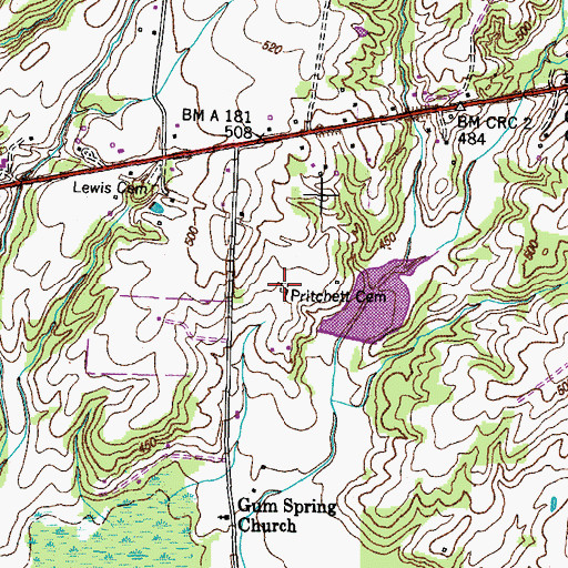 Topographic Map of Pritchett Cemetery, TN