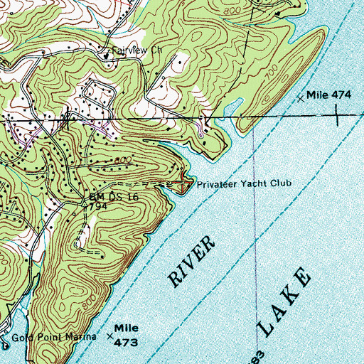 Topographic Map of Privateer Yacht Club, TN