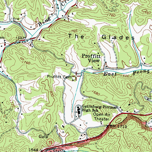 Topographic Map of Proffitt Cemetery, TN