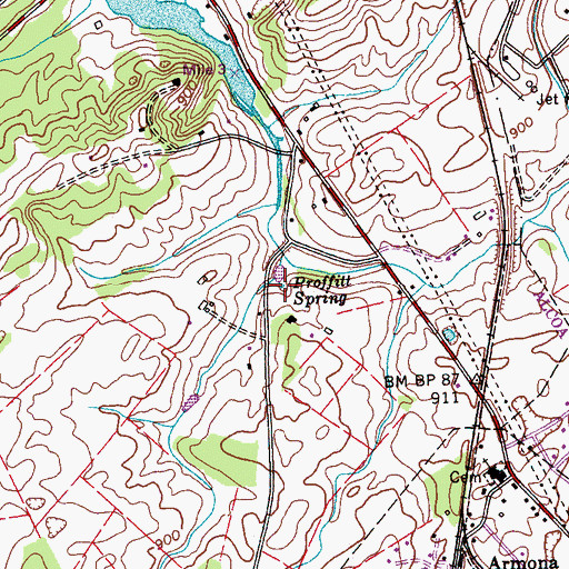 Topographic Map of Proffitt Spring, TN