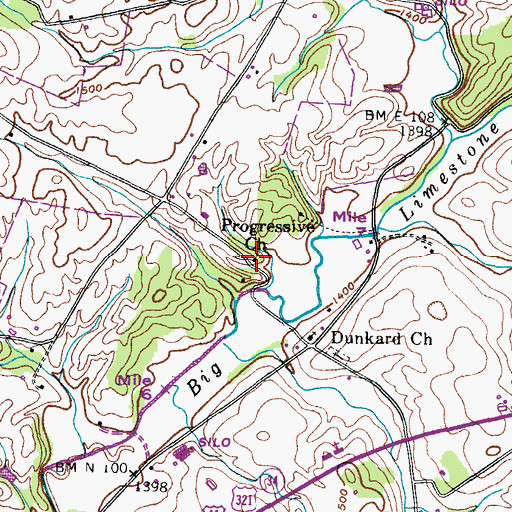 Topographic Map of Progressive Church, TN