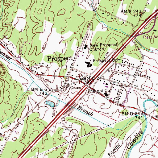 Topographic Map of Prospect, TN