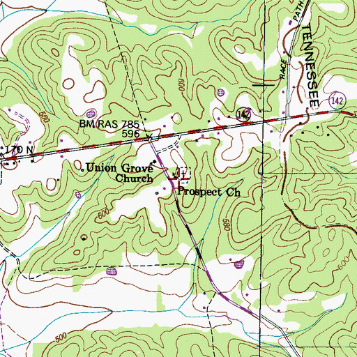 Topographic Map of Prospect Church, TN