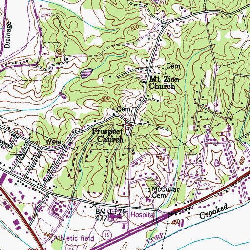 Topographic Map of Prospect Church, TN